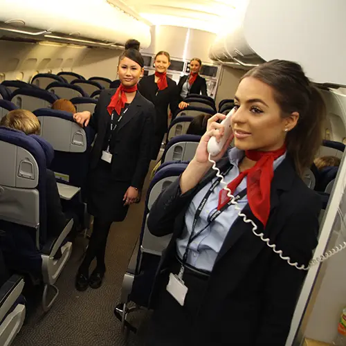 Travel and Tourism Students in the aircraft cabin.