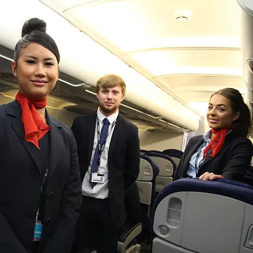 Travel and Tourism Students in the aircraft cabin.