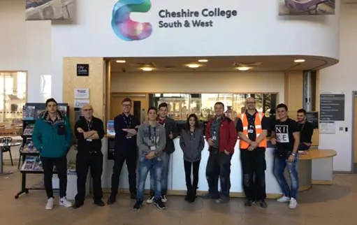 A group of students stood outside main Cheshire College campus