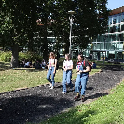 Girls walking in park